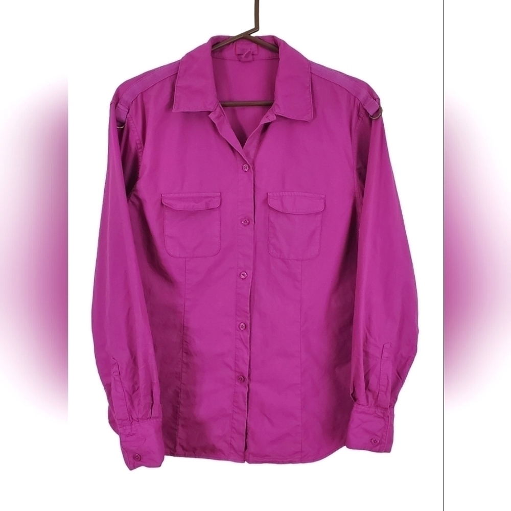 Thyme x 2 Blouse 100% Cotton Roll Up Sleeves Purple 90s Y2K Preppy Size 8